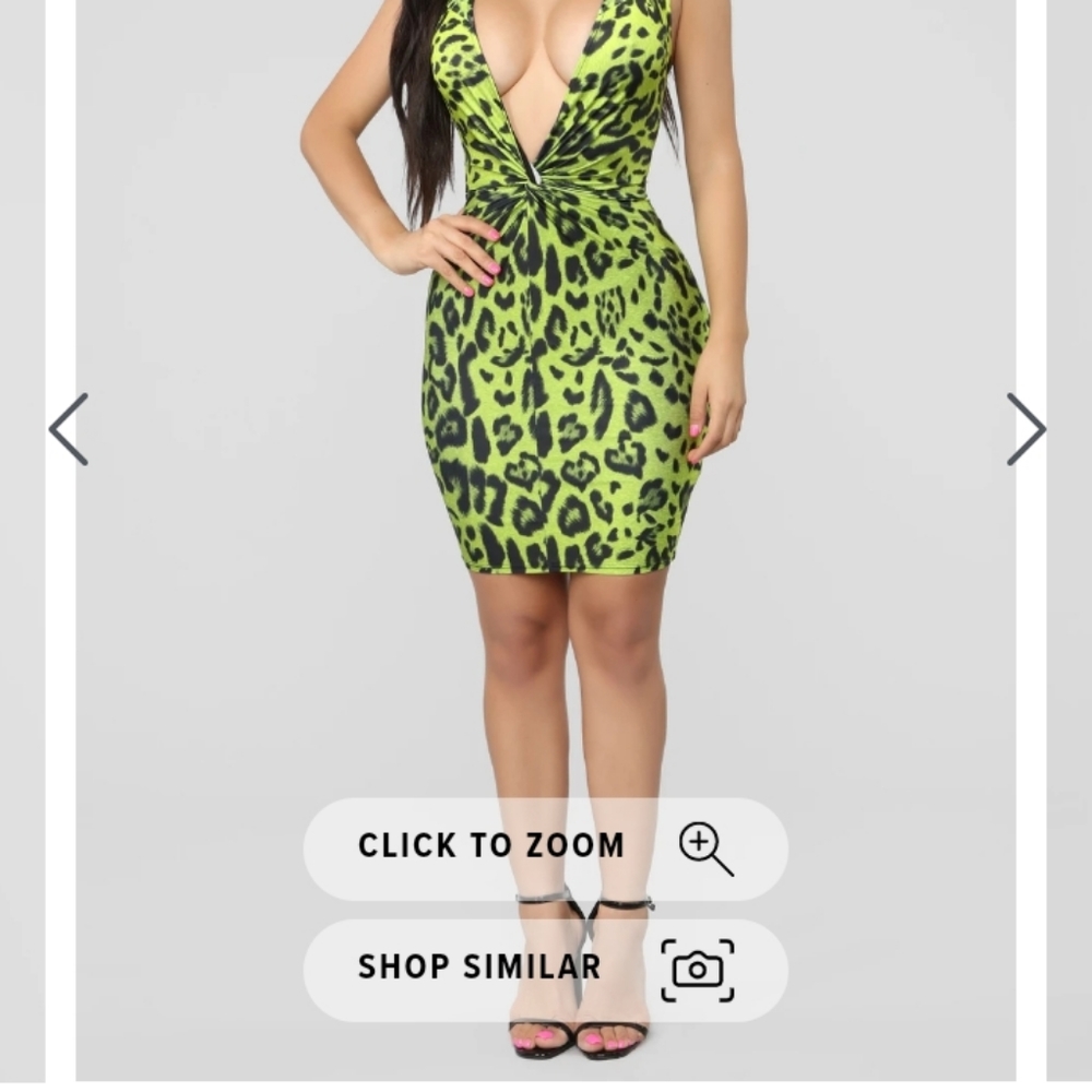 Fashion Nova Neon Green Leopard Print Plunge Mini Dress